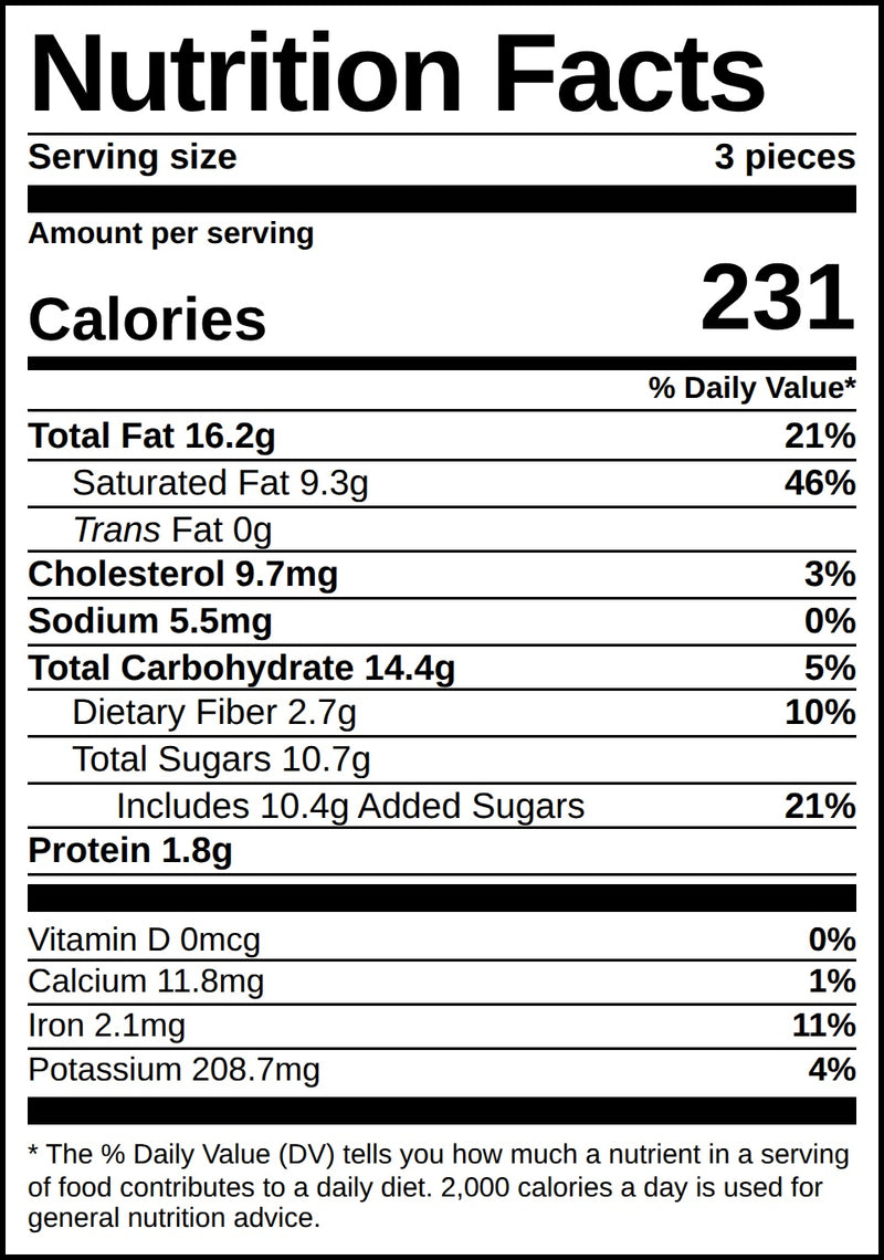 Nutrition facts for Bittersweet Chocolate