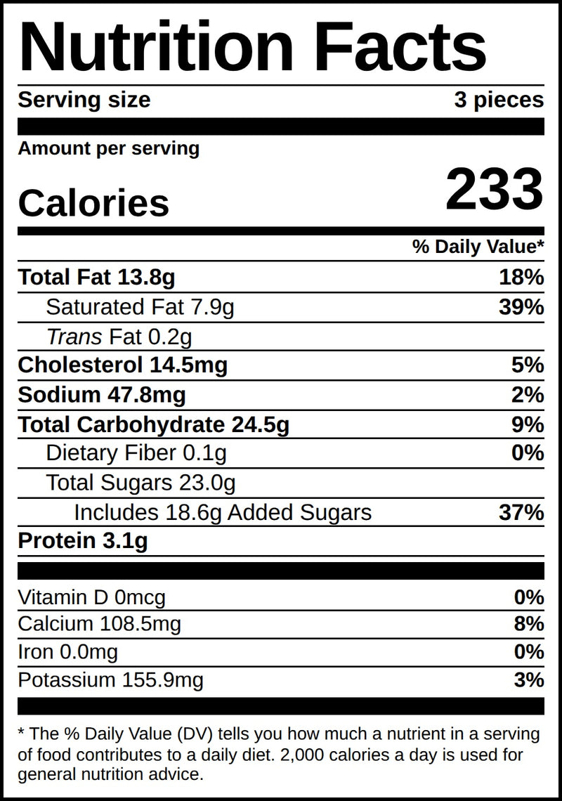 Nutrition facts for Key Lime Shell