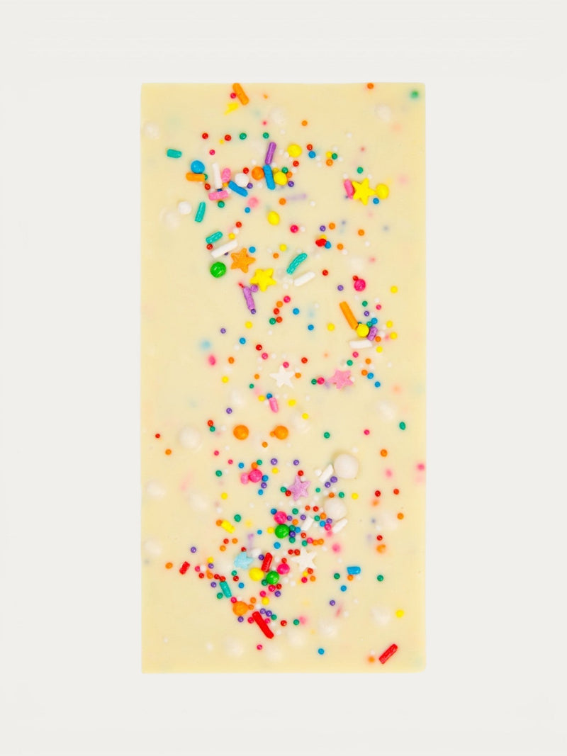 Norman Love Confections Birthday Cake Bar: white chocolate with vanilla, funfetti sprinkles, and star shapes.