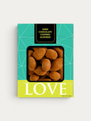 Norman Love Confections dark chocolate covered almonds dusted with cocoa powder.