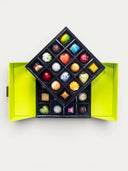 Norman Love Confections 32 piece signature box of assorted gourmet chocolates in a bright lime green box.
