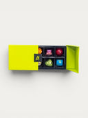 Norman Love Confections 10-piece signature chocolates in a bright green gift box, assorted flavors and colors.